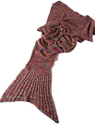 Handmade Mermaid Tail Blanket Adult Handcraft Crochet Mermaid Blanket Adult Sleeping Bag Snuggle Mermaid (82.6''Large, Mix Colour)