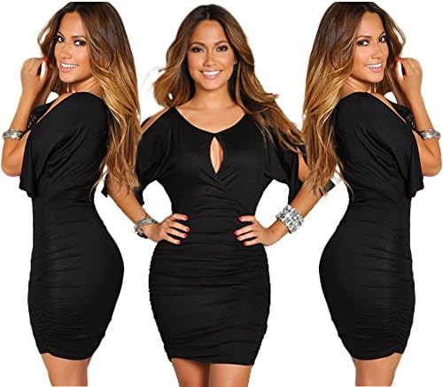 YUTRENDS Womens Sexy Short Sleeve Eyelet Front Bodycon Summer Mini Dress Black L