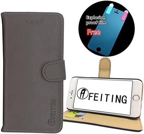 iPhone 6S 6 Case(4.7 Inch) FEITING® Best Leather Case [Wallet] Flip Book Cover Design with Kickstand Function Card Slots, Luxury Fashion Style Gift packaging, free phone explosion-proof film (Gray)