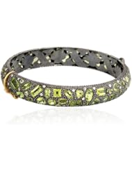 18kt Solid Yellow Gold 0.65cts Diamond Pave 24.45cts Gemstone 19.18 Silver Bangle Party Fashion Jewelry