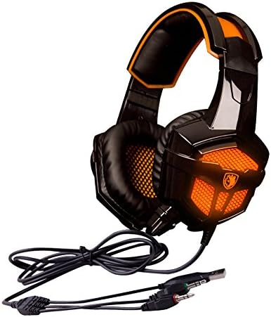 ROYSC(TM) New Model Sades SA-738 Stereo 7.1 Surround Gaming Headset with USB+Mic Microphone Headphone for PC Computer Laptop Notebook Orange Led Light+Sades Retail Gift Box(Black)
