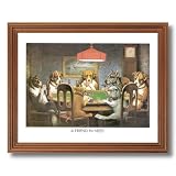 Dogs Playing Poker At Table Animal Picture Oak Framed Art Print #1 by Art Prints Inc