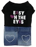 Easy On The Eyes Tee W/Denim Skirt Rhinestones Pet Outerwear Black Combo LARGE