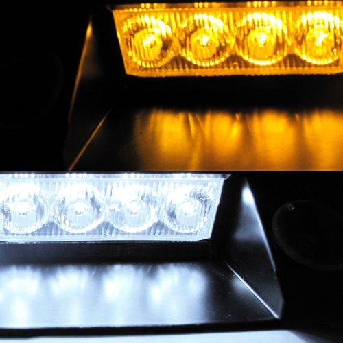 White / Amber 8 LED Police Emergency Car Boat...