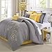 Chic Home 8-Piece Embroidery Comforter Set, Queen, Pink Floral Yellow