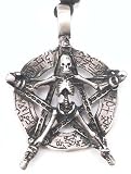 PENTAGRAM Skull CRUCIFIX Silver Tone Pewter PENDANT Necklace