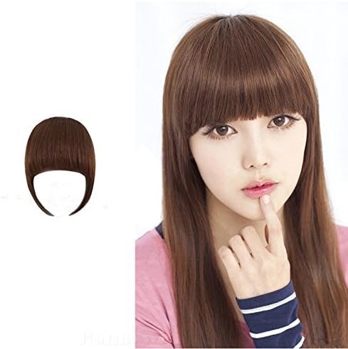 Honeywin Front Bang Neat Fringe Hairpiece Clip in Hair Extensions Girl's Bang 30g Light Brown Color One Piece Packing