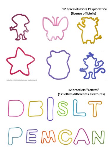 12 Bracelets Dora l'Exploratrice (licence officielle) + 12 bracelets modèle Lettres de l'alphabet - 24 pièces au total