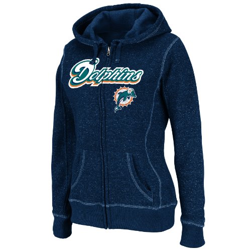 NFL Women's Miami Dolphins Deep Post Long Sleeve Fullzip Marled Fleece Hoody (Navy Marled/White, Medium)