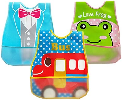 Waterproof Baby Bibs with Crumb Catcher Pocket Easy Clean 3-pack (boys')
