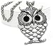 Burnished Silver and Black Crystal Dangle Eye Owl Fashion Pendant Necklace