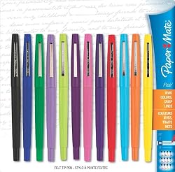 Paper Mate Flair Point-Guard Porous Point Pens, 12 Colored Pens