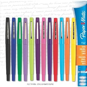 Paper Mate 74423 Paper Mate Flair Felt Tip Marker Pen, 12 Assorted Brl/Ink Colors, Med, 12/Pk