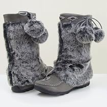 SKU Women Mukluks Moccasin Fur Suede Winter Boots Grey