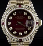 Rolex Ladies Gold 18k Datejust Red, Diamond Dial and Lug