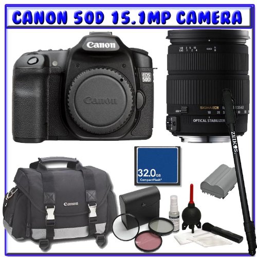 Canon 50D 15.1MP Digital SLR (Body Only) + Sigma AF 18-200mm DC OS Lens + Canon Gadget SLR Bag + Spare Lithium-Ion Battery + Starter Photographer Package