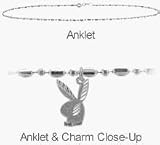 Silver Playboy Bunny Charm Bead Style Anklet