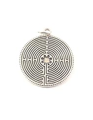925 Sterling Silver Labyrinth Chartres front and Flower of Life Pattern on Back Charm