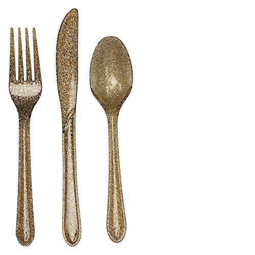 2 Pack - Creative Converting Premium Plastic Glitz Gold Glitter Cutlery - 96 Utensils Total