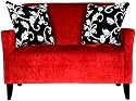 angelo:HOME Hepburn Loveseat with 2 Black-and-White Vine-Patterned Pillows, Cherry Red