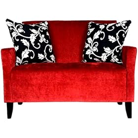 angelo:HOME Hepburn Loveseat with 2 Black-and-White Vine-Patterned Pillows, Cherry Red by angelo:HOME