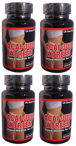 ACAI Juice Extreem -240 CAPSULES 100% PURE, 4 times MORE potent for each MG ACAI Berry Natural Nutrition, Energy and also used for Weight Loss Detox Diet 4 Bottles, 4 Months , 1200 Mg