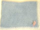 Knitted on Hand Knitting Machine Denim Chenille Trimmed By Hand Crochet with White Chenille Infant Boys Large Blanket Trimmed with Star American Flag Applique