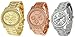Geneva Silver Gold and Rose Gold Plated Classic Round CZ Ladies Boyfriend Watch