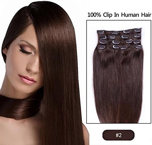 FANGYUANHAIR 20" Inch 100g Straight Clip In Human Hair Extensions Color #2 Dark Brown For Beauty Salon Women's Accessories