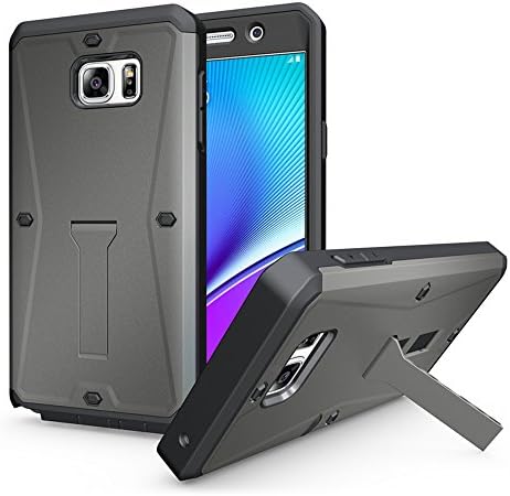 LYSTOCK Galaxy Note 5 Case, Shockproof Dustproof Dual Layer Havy Duty Rugged Hard Defender Armor Kickstand Cover Case Built in Screen Protector for Samsung Galaxy Note 5 (Gray)