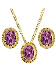 2.55 Ct Oval Pink Tourmaline 925 Yellow Gold Plated Silver Pendant Earrings Set