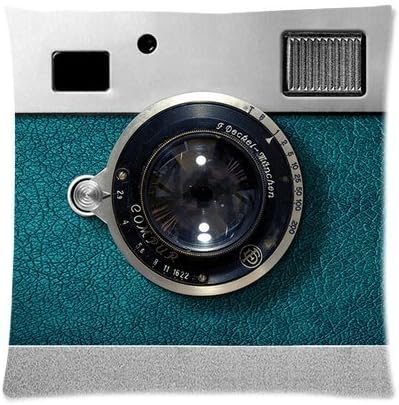 Classic Retro Blue Teal Leather Silver Germany Vintage Camera Zippered Pillow Case 16"x16"(Two Sides)