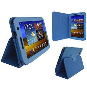 HappyZone - (Blue) Portfolio Leather Case Cover with Built In Stand for Samsung Galaxy Tab 7.0 Plus 16GB 32GB WiFi