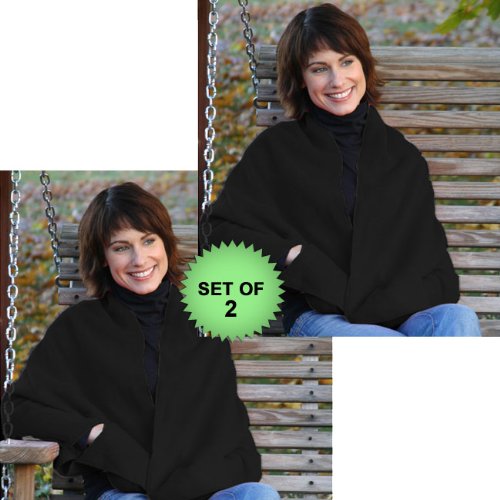 FLEECE POCKET SHAWL - 54''- BLACK - SET OF 2