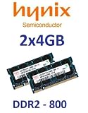 Produkt-Bild: 8GB Dual Channel Kit HYNIX original 2 x 4 GB 200 pin DDR2-800 (PC2-6400) SO-DIMM 256Mx8x16 double side (2x HMP351S6AFR8C-S6) f&uuml;r DDR2 Notebooks mit 8GB Unterst&uuml;tzung