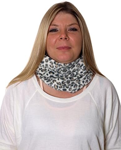 Womens Micro Fleece Animal Print Neck Warmer (White &amp; Tan)