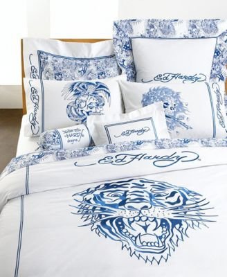 Ed Hardy Blue and White Tiger Decorative Pillow, 12x10