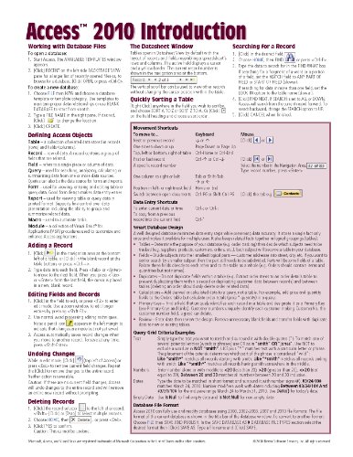 Best Price Microsoft Access 2010 Introduction Quick Reference Guide (Cheat Sheet of Instructions, Tips & Shortcuts - Laminated Card)
