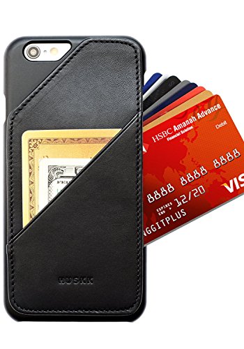 [iPhone 6 Plus / 6S Plus] Leather Wallet Case with Drop/Shock & Anti Theft RFID Protection - Quickdraw by HUSKK - Black [Q-6P-B-P-RFID]