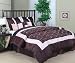 7 Pieces Brown and Pink Embroidery Lily Comforter Set Bed-in-a-bag Queen Size Bedding