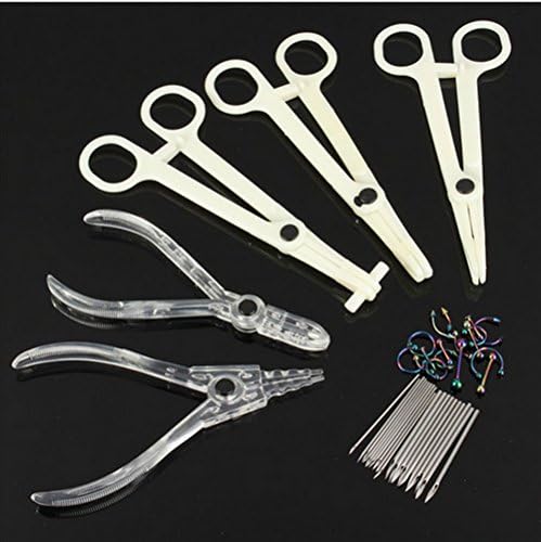 Disposable Body Piercing Kit Tools Pliers Forceps Needles Accessories Set with Eyebrow Labret Lip Nipple Nose Studs Rings
