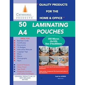 Laminating pouches 250 micron 50pk A4