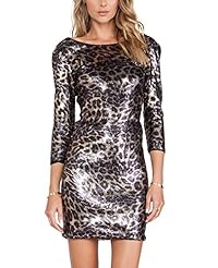 Sexy Leopard Print Embroidered Glittering Backless Sequined Bodycon Dress/Club Dress/Party Dress/Wedding Dress 