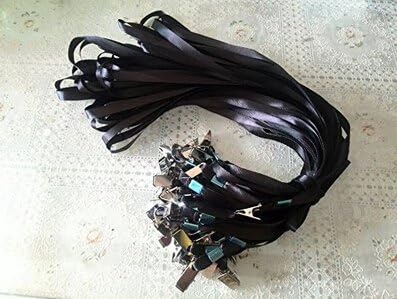 DDN 50 Pcs Clear Plastic Horizontal Name Tag Badge ID Card +50 pcs Black Lanyard , Flat braid,Bulldog clip, 3/8 inchs Wide