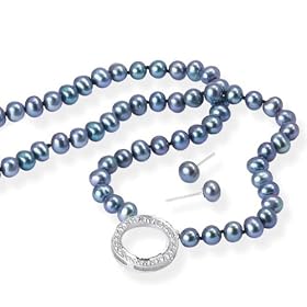 Sterling silver dyed black freshwater pearl jewelry set by 