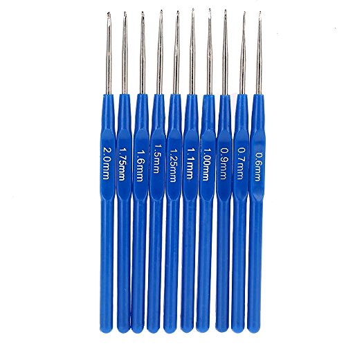 TOOGOO(R) 10pcs Metal Knitting Needles Crochet Hooks Kits With Ergonomic Grips 0.6-2.0mm