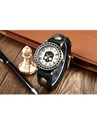 Youyoupifa Ladies Polka Dot Digital Skeleton Green Leather Strap Quartz Wrist Watch