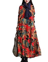 Plus Size Floral Print Cotton/Linen Fall Maxi Dress 