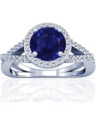 Platinum Round Cut Blue Sapphire Ring With Sidestones