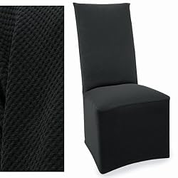 Stretch Pique Raven Black Set of four Dining Chair Covers 710